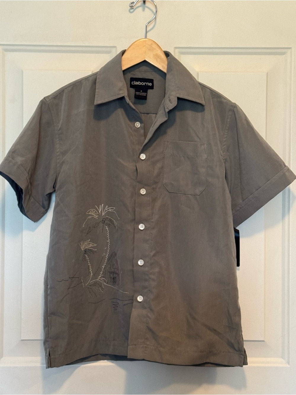 Claiborne Shirt with Palm Tree Embroidery sz 8